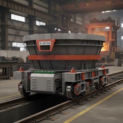 Hochtemperaturbeständiger Pfannentransferwagen mit einer Tragfähigkeit von 20–150 Tonnen und batteriebetriebenem Schienenführungssystem